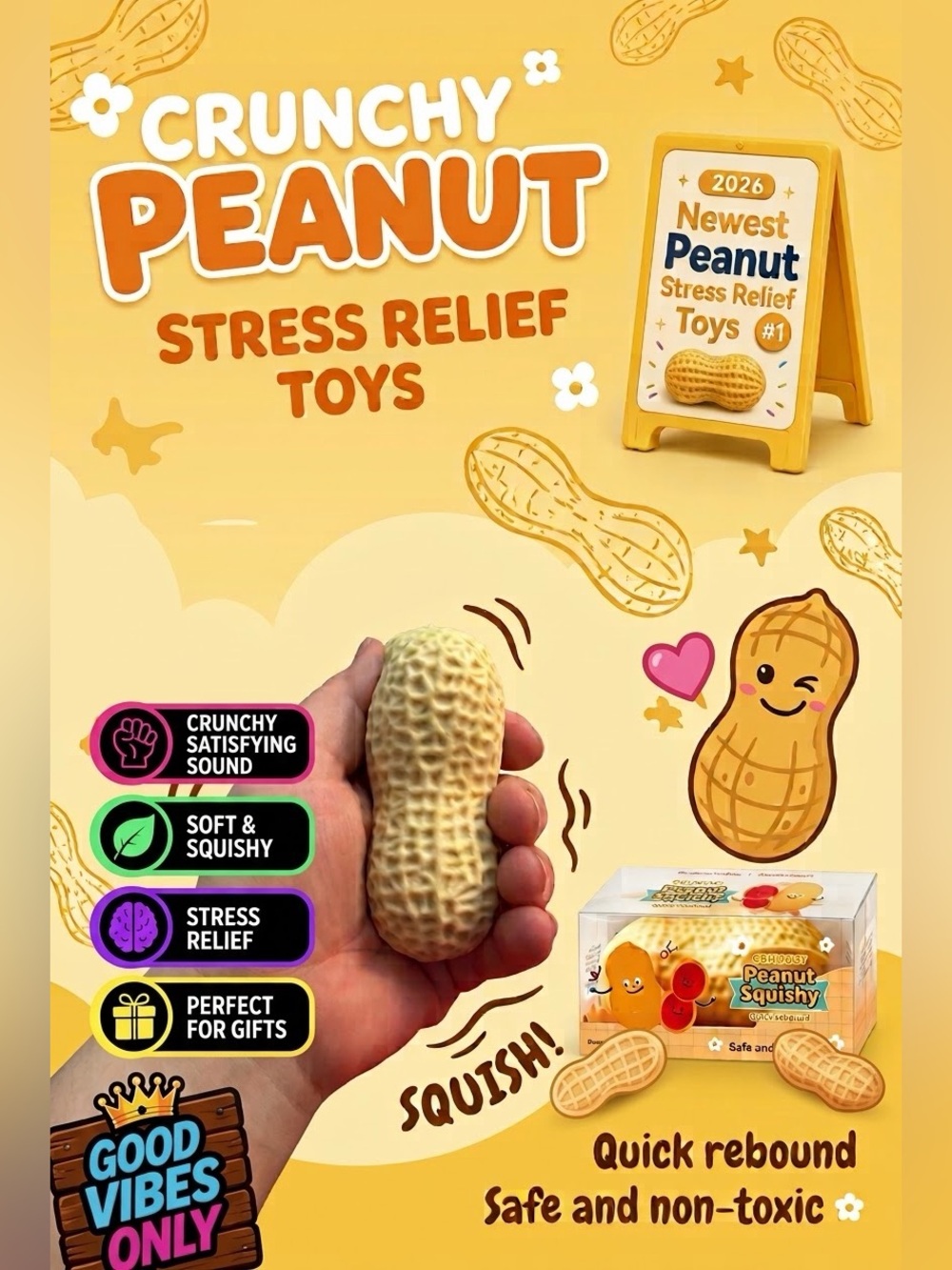 Crunchy Peanut Squishy Toy - Sensory Stress Relief Squeeze Toy